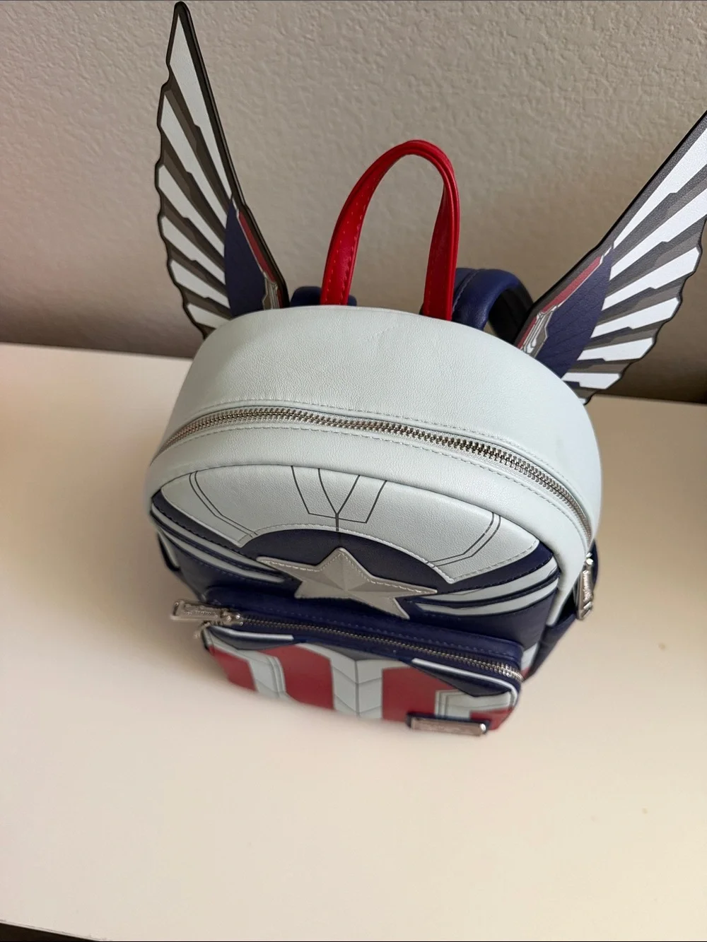 Loungefly Kids Red, White & Blue Falcon and Winter Soldier Shield Mini Backpack